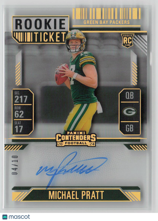 2025 Panini Contenders Rookie Ticket Michael Pratt Rookie Auto Clear 04/10 #128