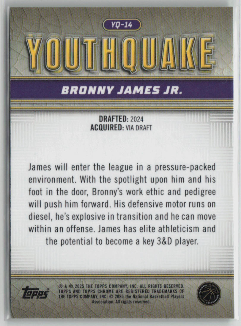 2025 Topps Chrome Youthquake Bronny James Jr. 82/99 RC Green #YQ-14