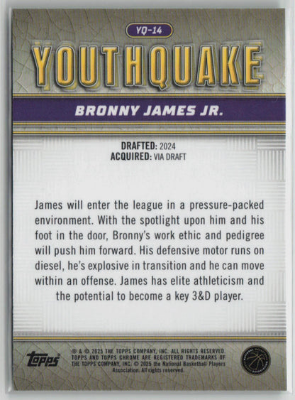 2025 Topps Chrome Youthquake Bronny James Jr. 82/99 RC Green #YQ-14