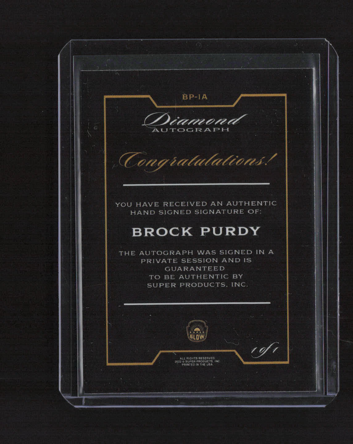 2022 Super Glow Brock Purdy 1st Ever Diamond Autograph Red Swirl Rookie BP-IA