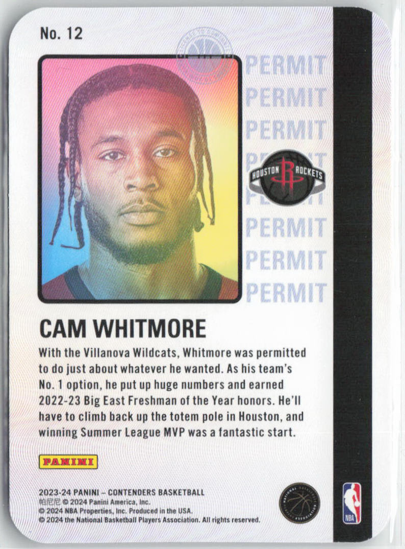 2023 Panini Contenders Cam Whitmore Rookie RC Permit To Dominate Case Hit #12