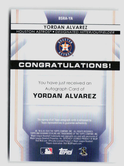 2020 Topps Bowman Sterling Yordan Alvarez Rookie Autographs #BSRA-YA