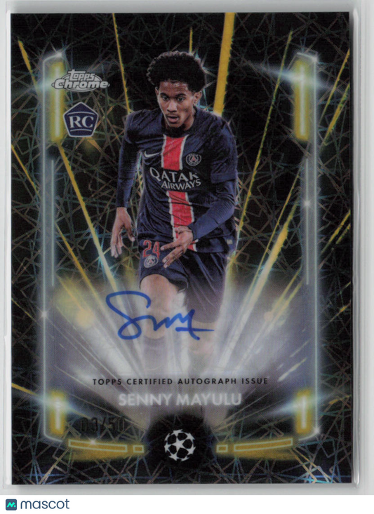 2025 Topps Chrome Gold Black Lazer Senny Mayulu 03/50 Autograph RC #BLA-SM