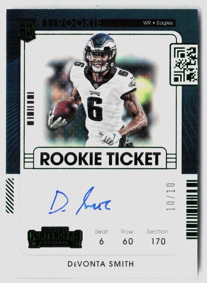 2021 Panini Contenders Devonta Smith Green Foil Rookie Auto 10/10 #107