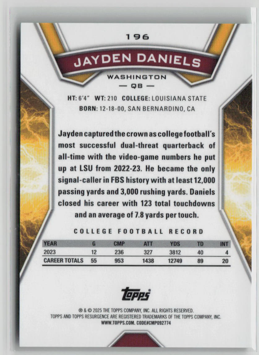 2024 Topps Resurgence Green Shimmer Jayden Daniels Rookie 08/15 #196