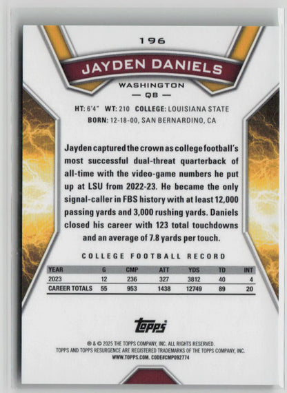 2024 Topps Resurgence Green Shimmer Jayden Daniels Rookie 08/15 #196