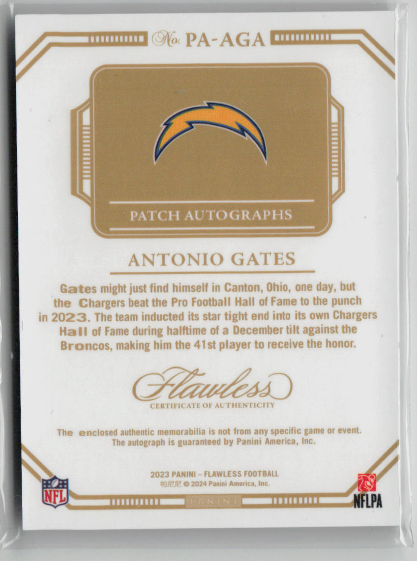 2023 Panini Flawless Antonio Gates 06/15 Ruby Patch Autographs #PA-AGA