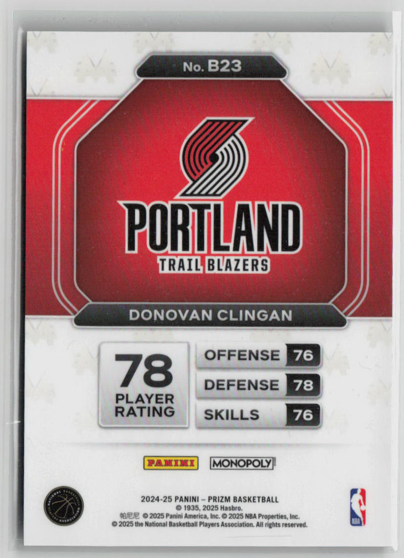 2024-25 Panini Prizm Monopoly Donovan Clingan RC #B23