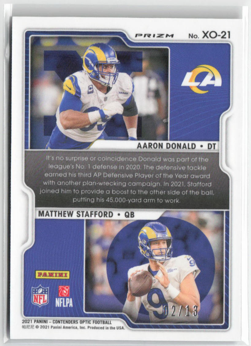 2021 Panini Contenders Optic Matthew Stafford Aaron Donald #2/13 #XO-21