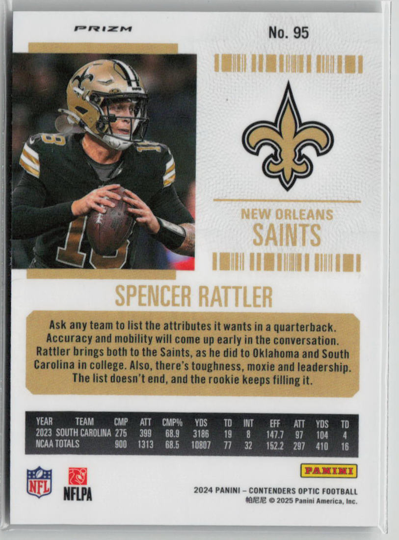2025 Panini Contenders Optic Prizm Spencer Rattler RC #95