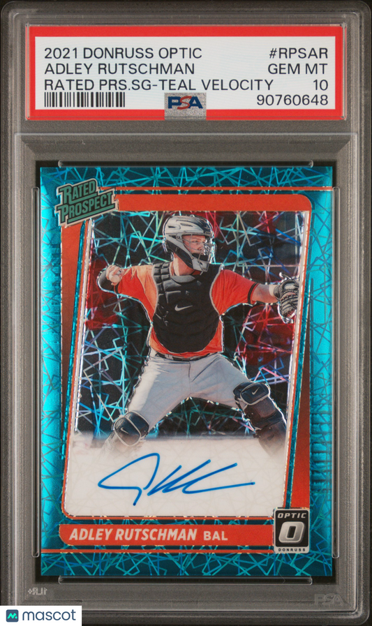 2021 Optic Rated Prospect Adley Rutschman Teal Velocity /35 Auto #RPSAR PSA 10