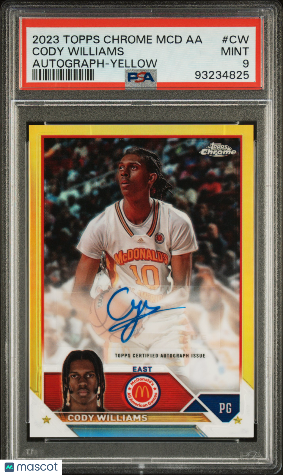 2023 Topps Chrome Mcdonald's Cody Williams Auto Yellow Refractor 07/75 #CW PSA 9