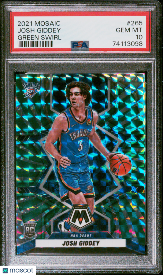 2021 Panini Mosaic Josh Giddey Green Swirl Rookie RC /10 #265 PSA 10