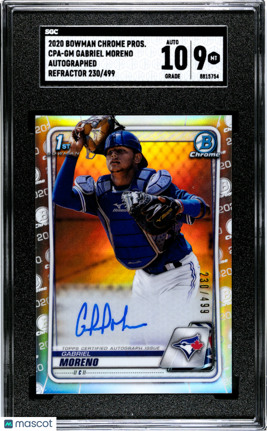 2020 Bowman Chrome Draft Gabriel Moreno Auto Refractor /499 #CPA-GM SGC 9