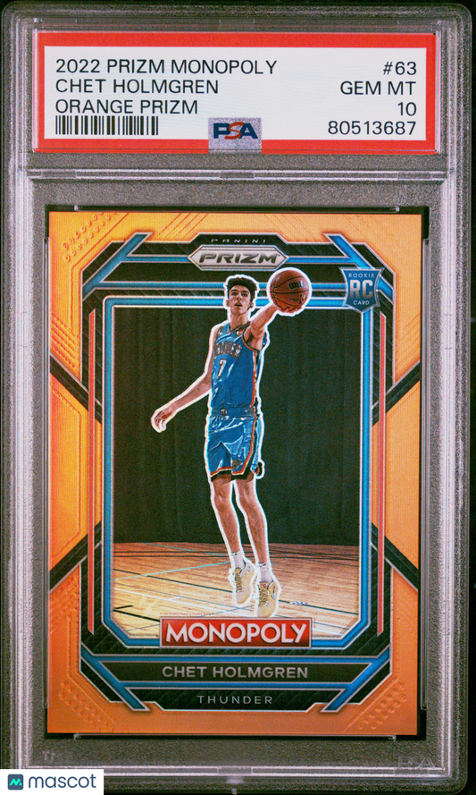 2022 Panini Prizm Monopoly Chet Holmgren Orange Prizm /124  #63 PSA 10