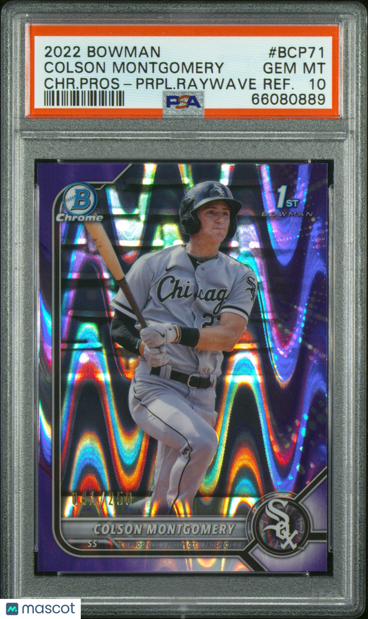 2022 Bowman Chrome Prospects Colson Montgomery Purple Raywave /250 #BCP71 PSA 10