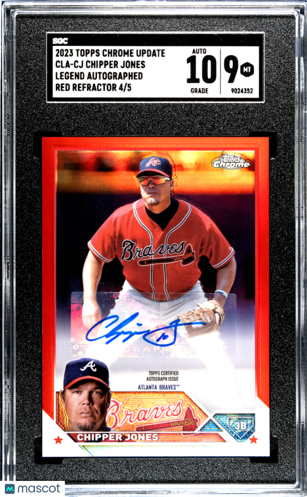 2023 Topps Chrome Update Chipper Jones Legend Autograph Red /5 #CLA-CJ SGC 9