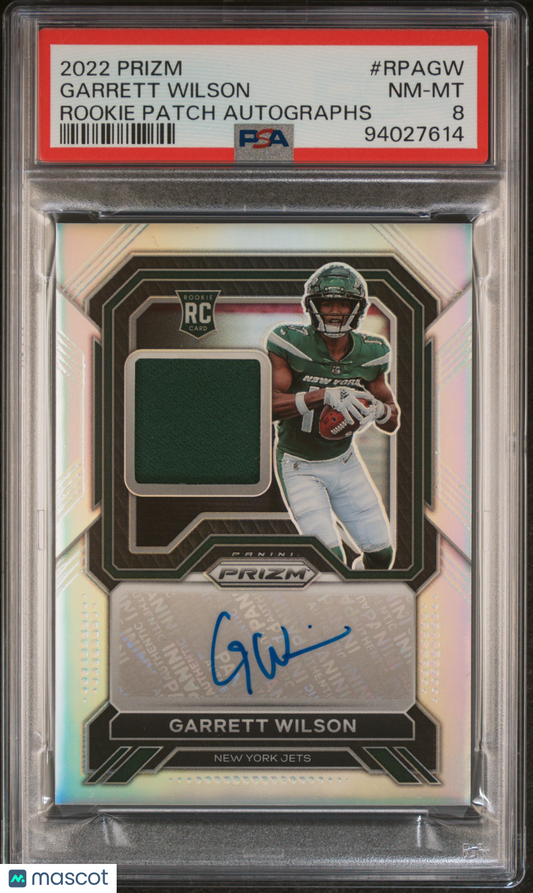 2022 Panini Prizm Garrett Wilson Rookie Patch Autograph 92/99 #RPAGW PSA 8