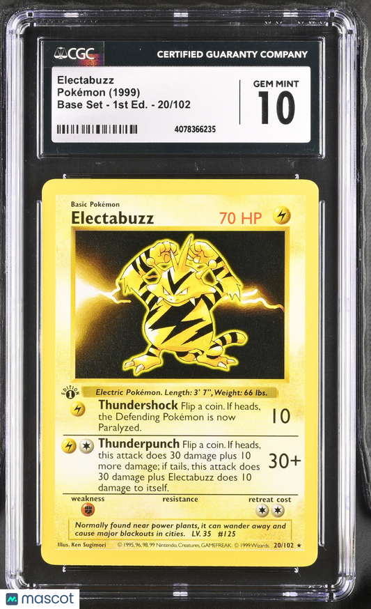 1999 Pokemon Electabuzz 1999 Base Set - 1st Edition #20/102 English CGC 10