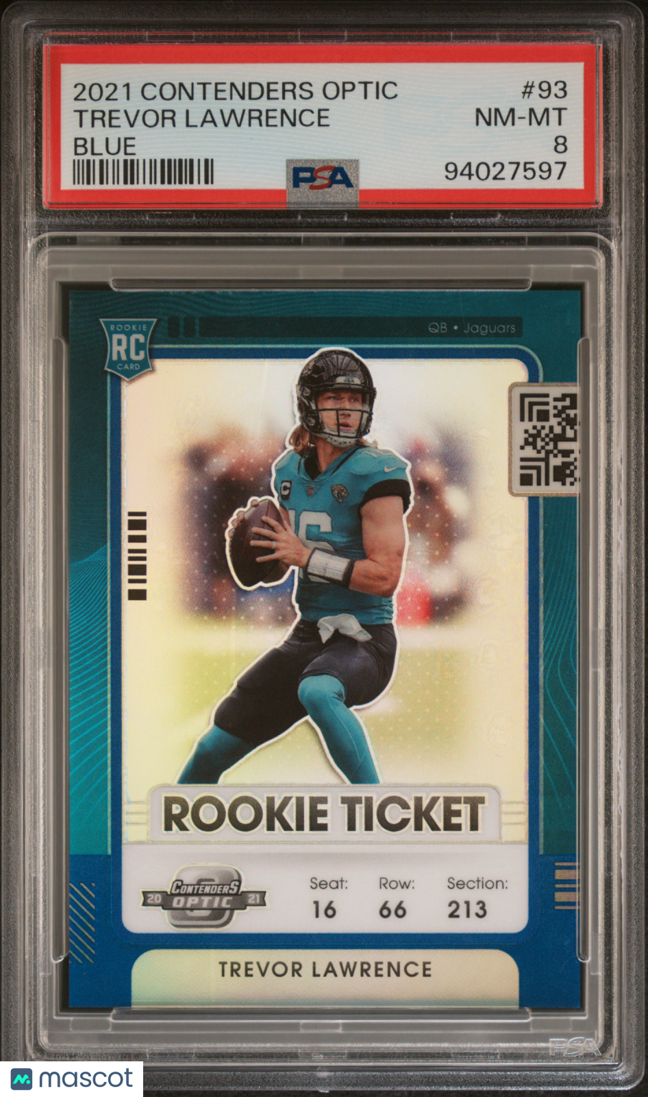 2021 Panini Contenders Optic Trevor Lawrence Blue 48/99 #93 PSA 8