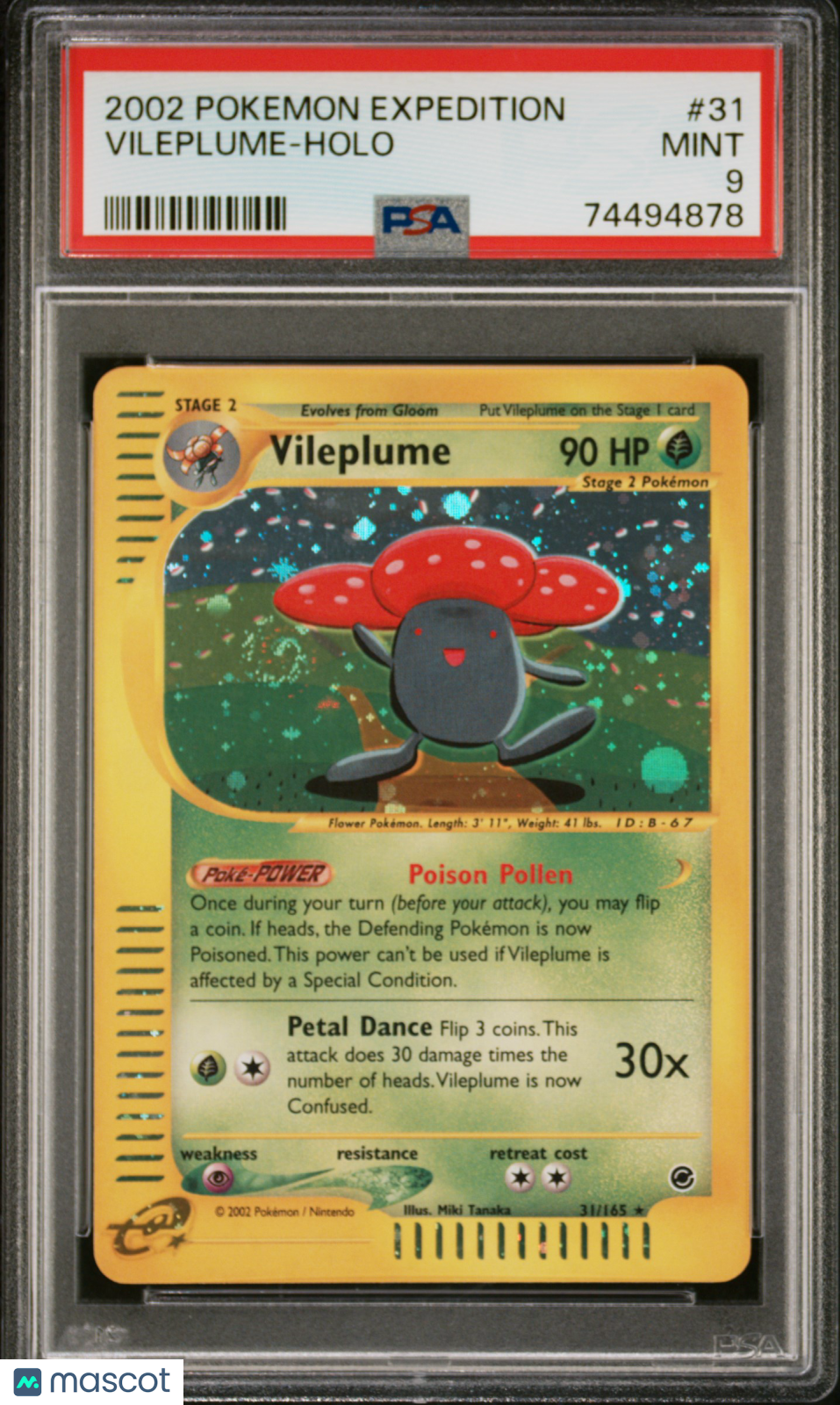 2002 Pokemon TCG Vileplume Holo Expedition Swirl 31/165 PSA 9