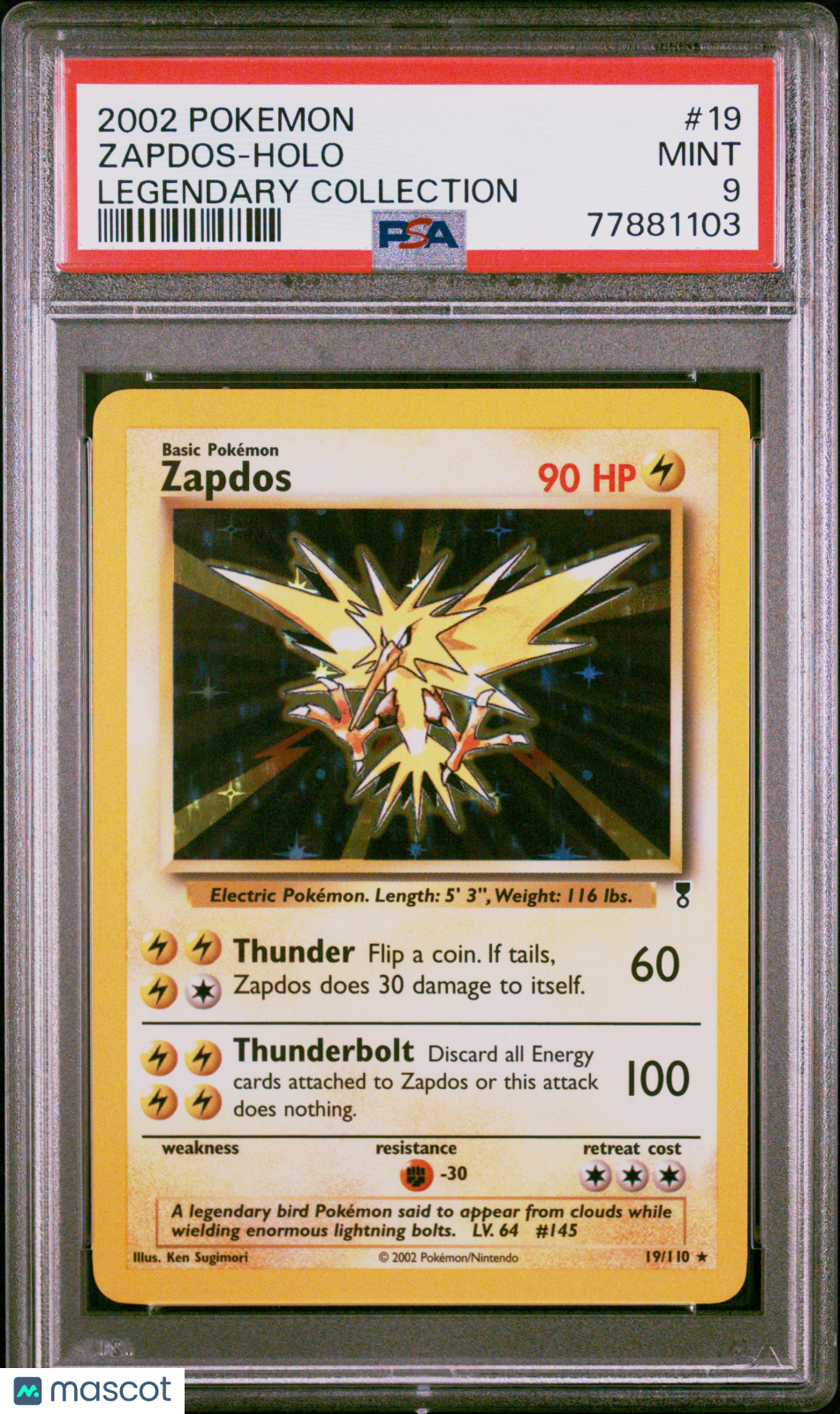 2002 Pokemon TCG Zapdos Holo 2002 Legendary Collection #19/110 PSA 9