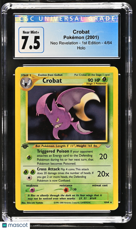 2001 Pokémon Crobat Holo Neo Revelation - 1st Edition #4/64 English CGC 7.5