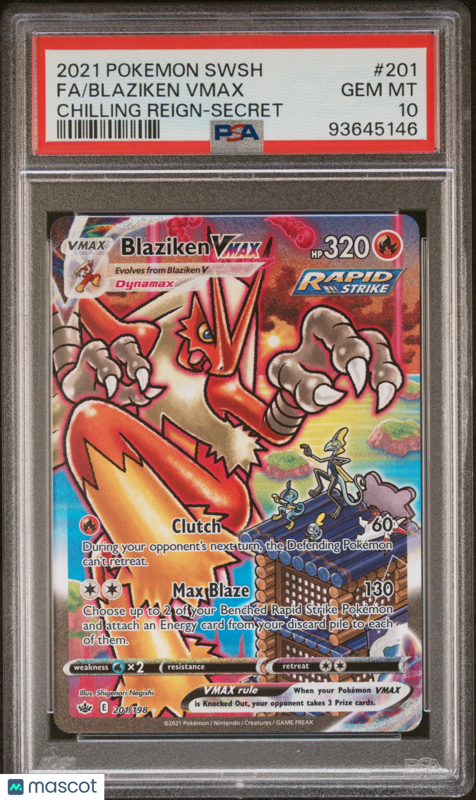 2021 Pokemon TCG Blaziken Vmax FA Sword & Shield Chilling Reign 201/198 PSA 10