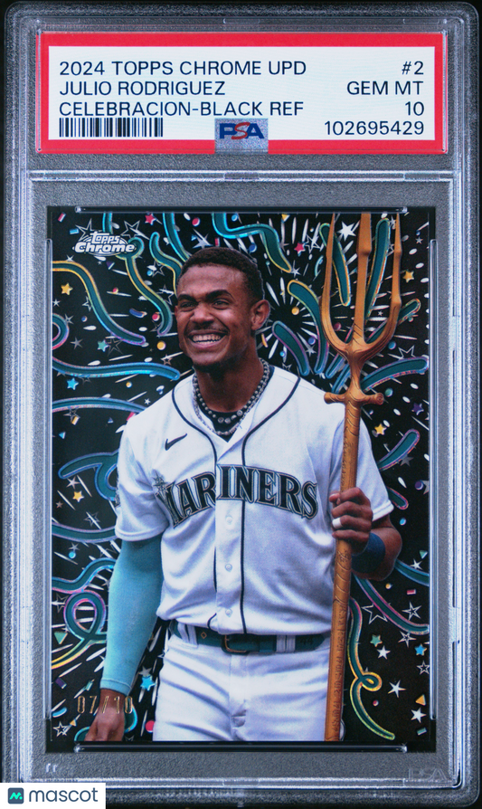 2024 Topps Chrome  Celebracion Julio Rodriguez 07/10 Black Refractor #2 PSA 10