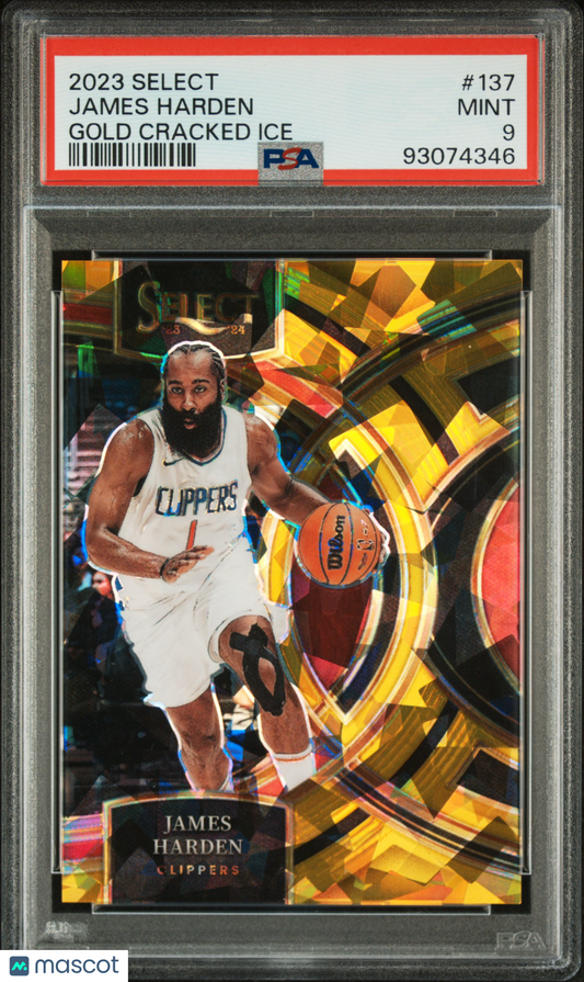 2023 Panini Select James Harden Gold Cracked Ice /10 #137 PSA 9