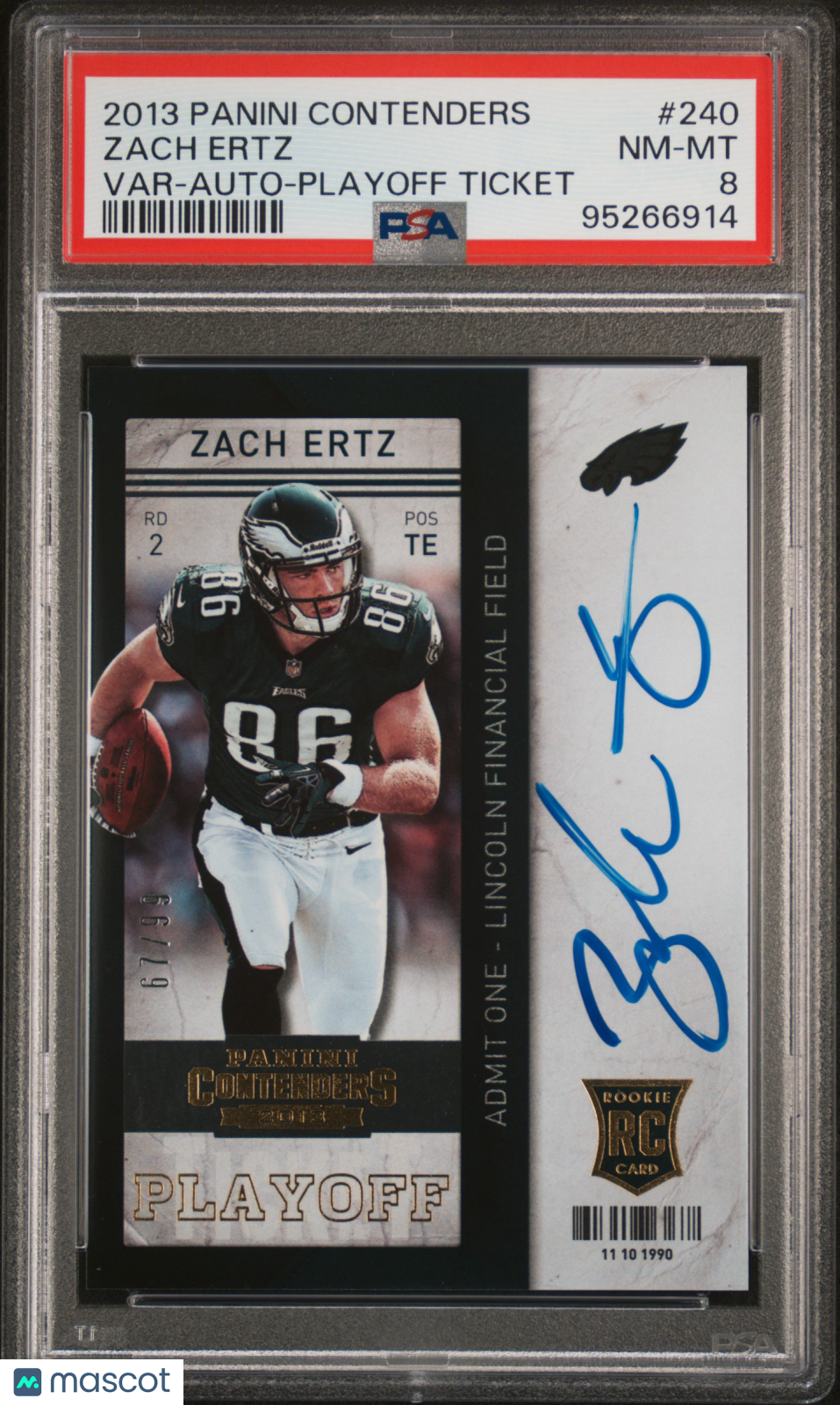 2013 Panini Contenders Zach Ertz Auto Playoff 67/99 #240 PSA 8