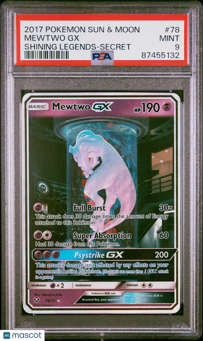 2017 PokéMon TCG Mewtwo GX 2017 Pokemon Sun & Moon Shining Legends #78 PSA 9