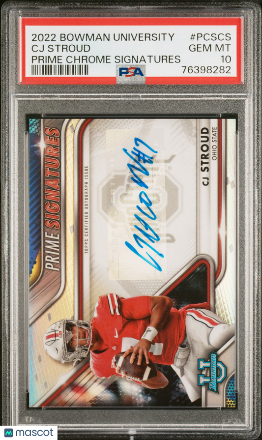 2022 Bowman University CJ Stroud Prime Chrome Signatures /50  #PCSCS PSA 10