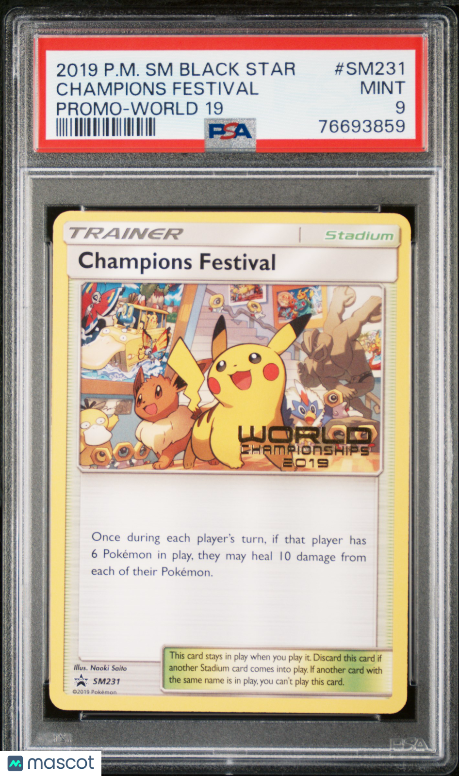 2019 Pokemon TCG Champions Festival SM Black Star Promo #SM231 PSA 9 Pikachu