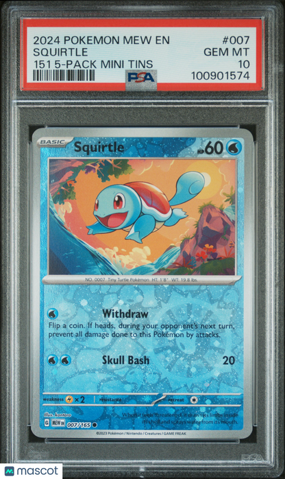 PokéMon TCG Squirtle EN-151 007/165 151 5-Pack Mini Tins PSA 10