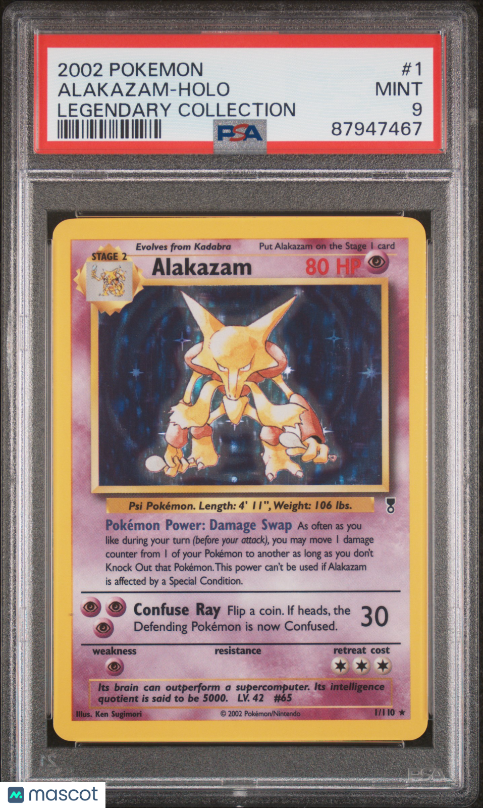 2002 Pokemon TCG Alakazam Holo Legendary Collection 1/110 MINT PSA 9