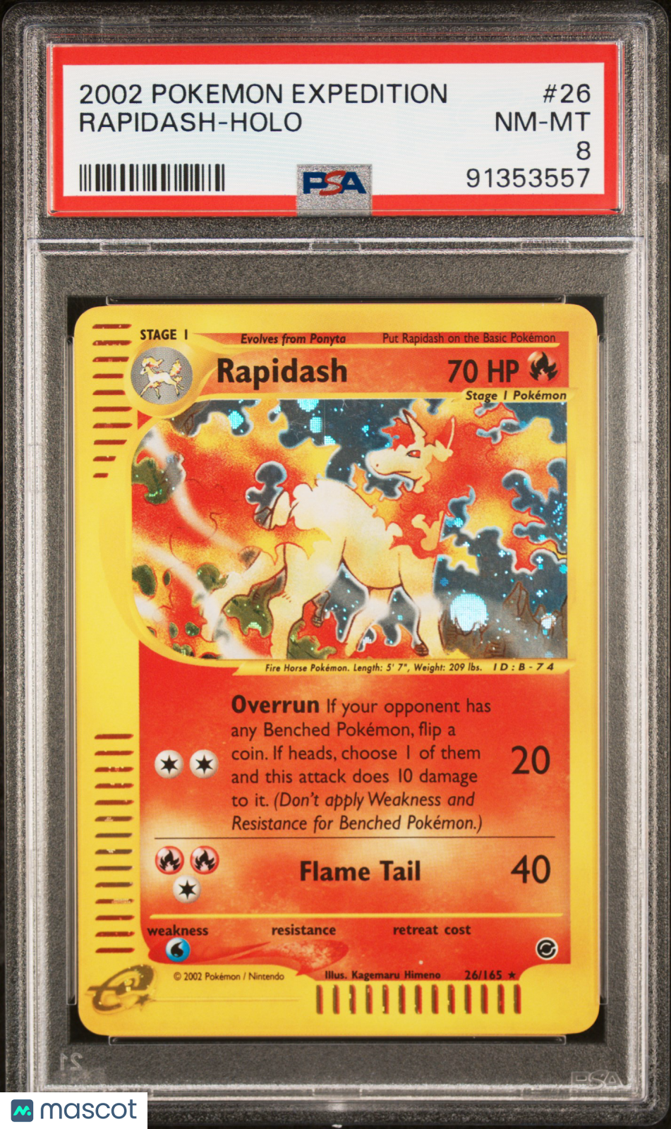 2002 Pokemon TCG Rapidash Holo 2002 Pokemon Expedition 26/165 PSA 8