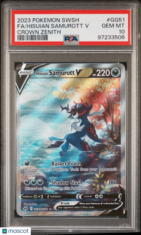 2023 Pokemon TCG Hisuian Samurott V Sword & Shield Crown Zenith GG51 PSA 10