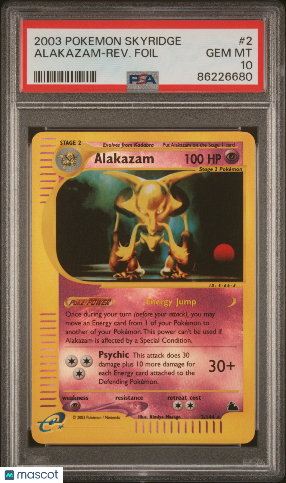 2003 Pokemon TCG Alakazam Reverse Foil Skyridge 2/144 GEM MINT PSA 10