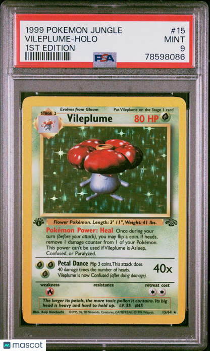 1999 Pokemon TCG Vileplume Holo Jungle 15/64 1st Edition PSA 9