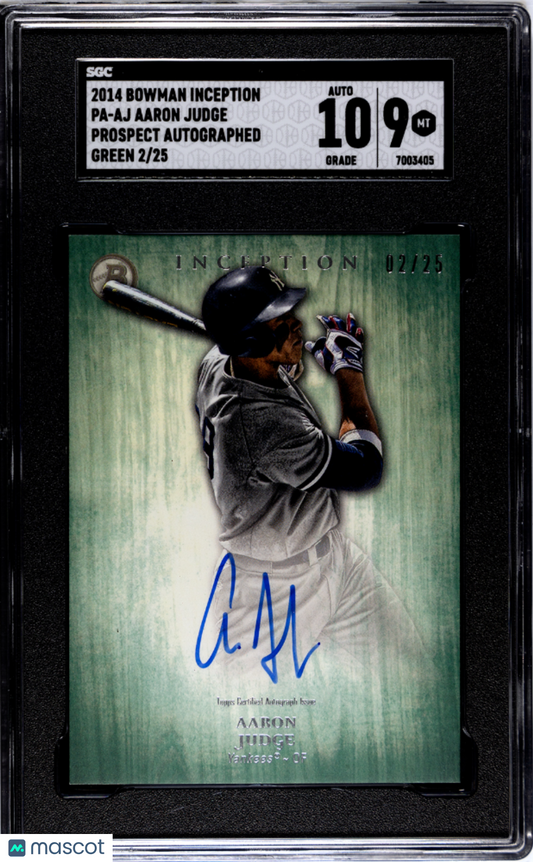 2014 Bowman Inception Aaron Judge Prospect Autograph Green 02/25 #PA-AJ SGC 9