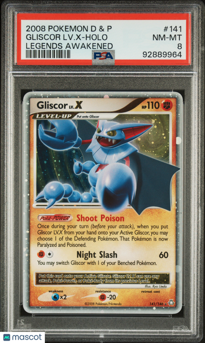 2008 Pokemon TCG Gliscor LV. X Holo Diamond & Pearl Legends Awakened #141 PSA 8