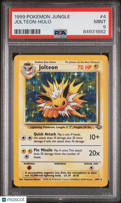 1999 Pokemon TCG Jolteon Holo 1999 Pokemon Jungle 4/64 PSA 9