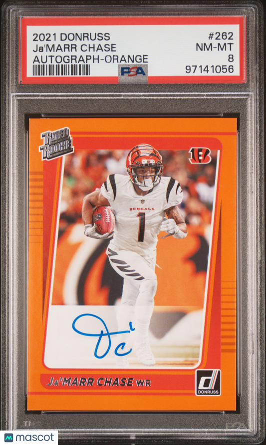 2021 Panini Donruss Ja'marr Chase Rated Rookie Auto Orange #262 PSA 8