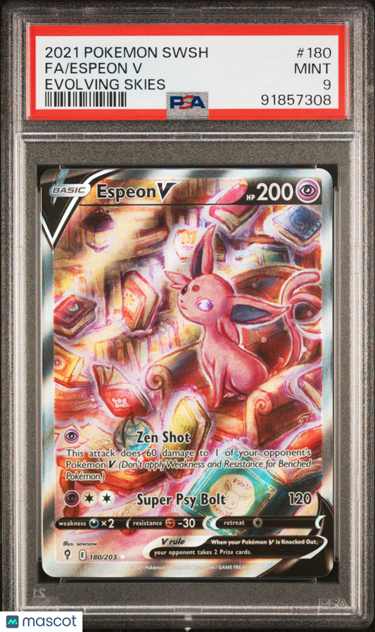 2021 Pokémon TCG Espeon V Alt Art Sword & Shield Evolving Skies #180 PSA 9