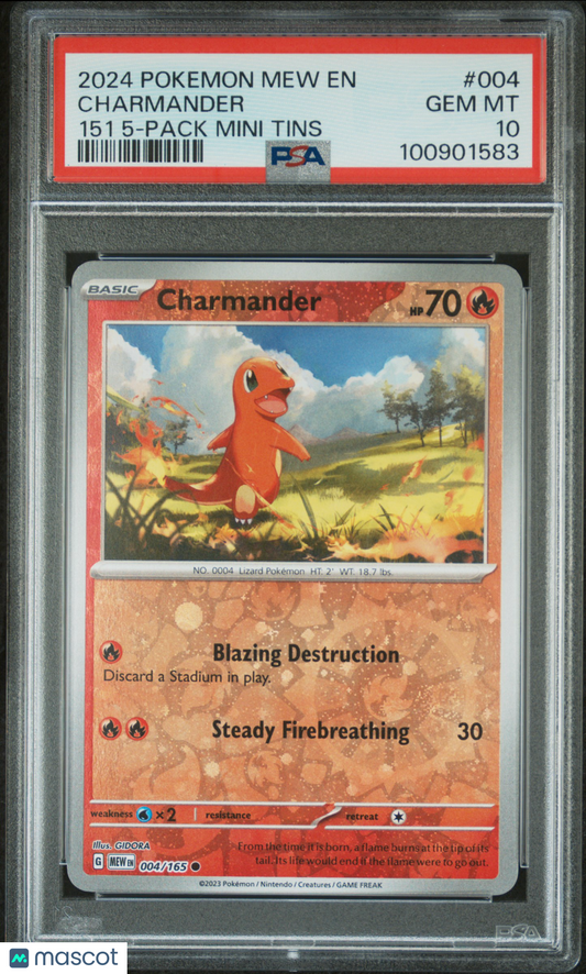 PokéMon TCG Charmander EN-151 004/165 151 5-Pack Mini Tins PSA 10