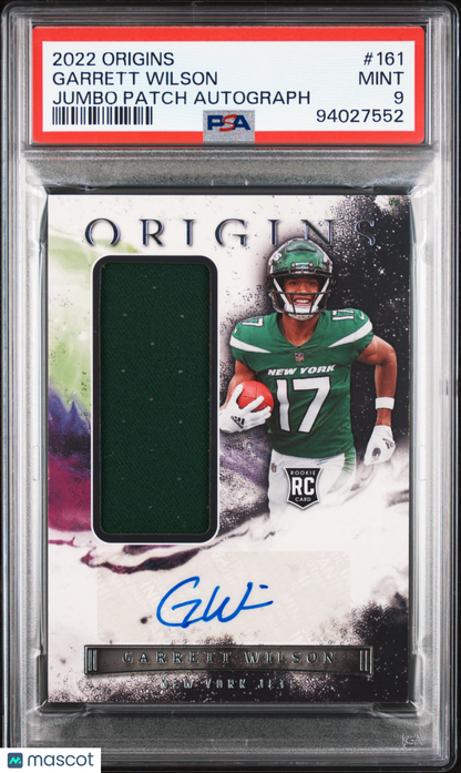 2022 Panini Origins Garrett Wilson Rookie Patch Autograph #161 PSA 9