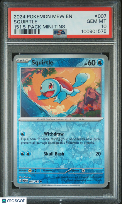 PokéMon TCG Squirtle EN-151 007/165 151 5-Pack Mini Tins PSA 10