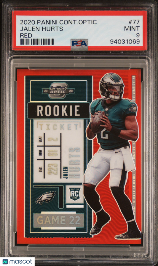 2020 Panini Contenders Optic Jalen Hurts Rookie Red 013/125 #77 PSA 9