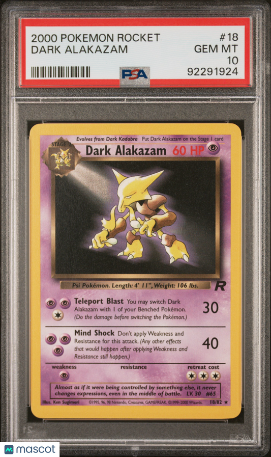 2000 Pokemon TCG Dark Alakazam Rocket 18/82 GEM MINT PSA 10